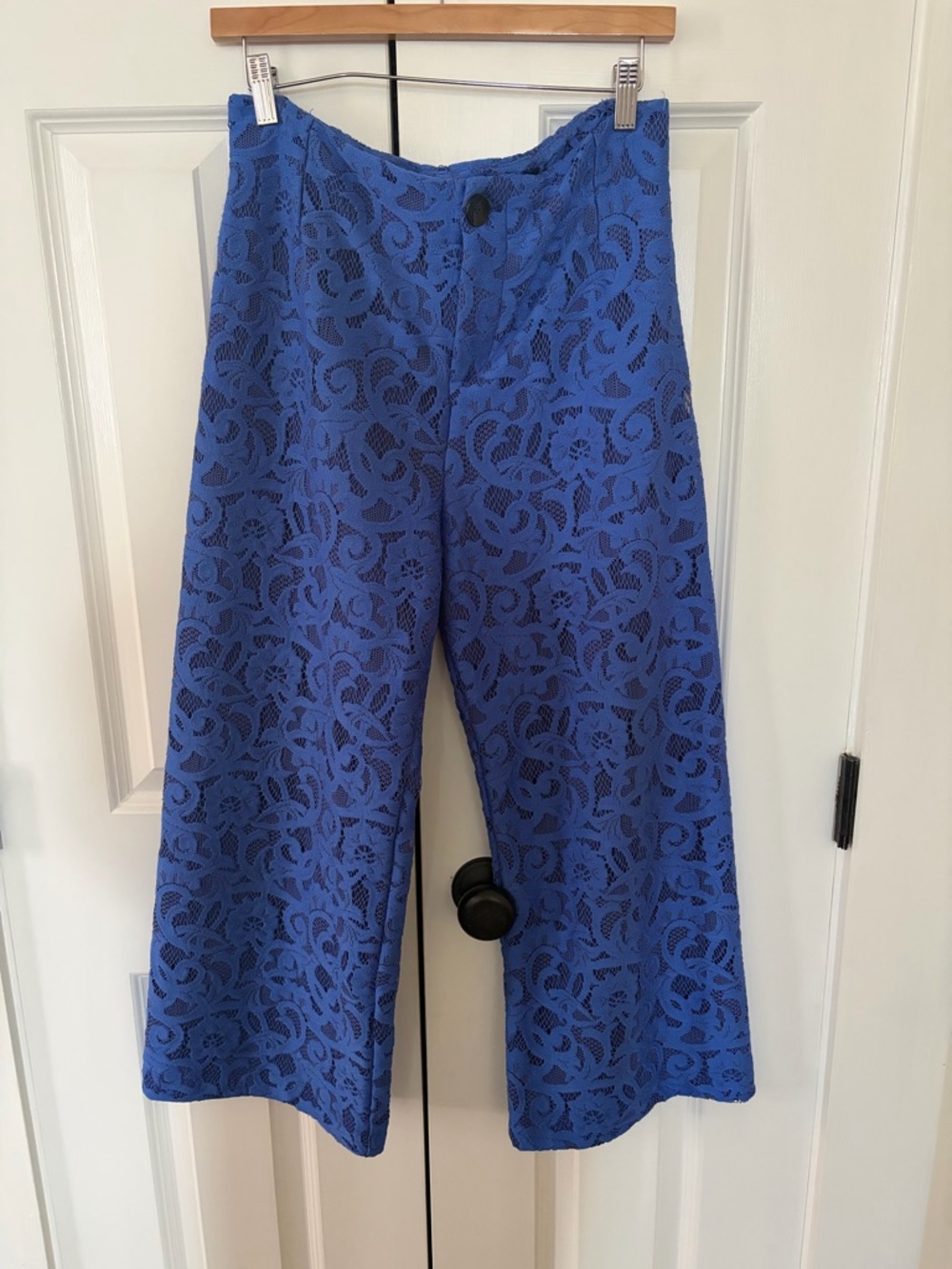 Anthropologie Maeve Colette Blue Lace Wide-Leg Crop Pants Size 29 - Picture 1 of 5